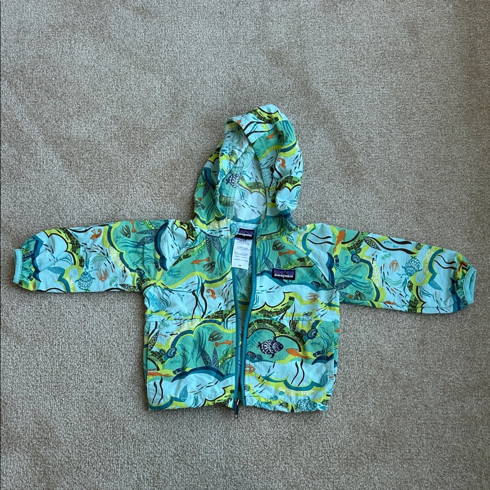 Patagonia Kids Hooded Lightweight Jacket - Aquamarine underwater ocean 6 months